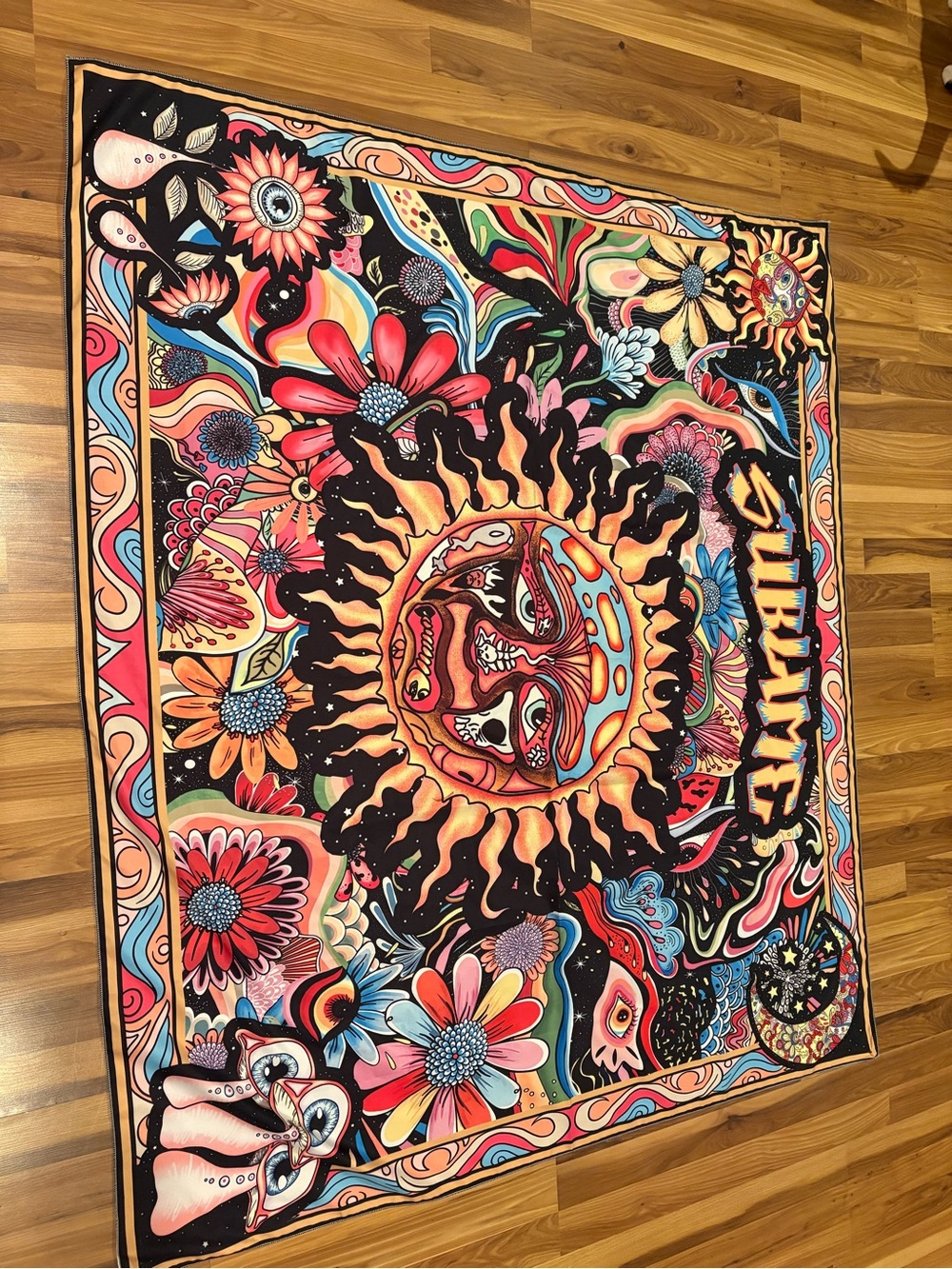 SUBLIME Vibrant Multicolor Psychedelic Sun Wall Tapestry